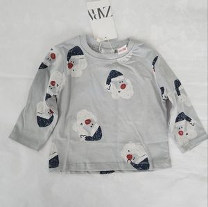 ✨️💕NWT ZARA baby long sleeve tee shirt 6-9 months santa clause gray